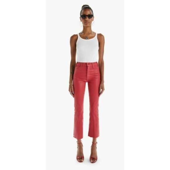 Mother The Hustler Ankle Fray Never A Dull Moment New Years Red Jeans Sz 33 NWT